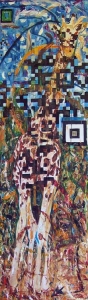 Giraffe, oil painting on panel Susan Livengood art