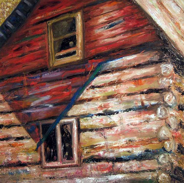 Susan Livengood oil painting on canvas Log Cabin with Red Shadow art