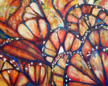Monarch Gathering Monarch butterflies are being harmed by human behavior that effects climate change. 24”x30” acrylic on canvas 2015