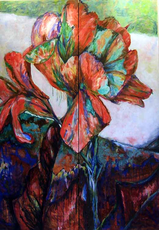 Canna Screen 2, oil painting on panels Susan Livengood artist