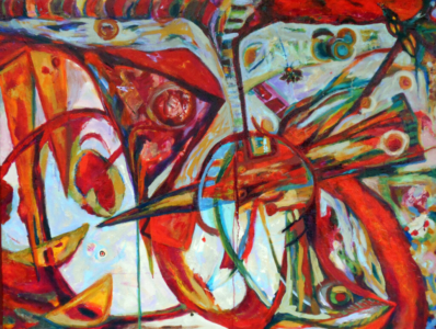 Amniotic Exchange - A lot goes on in the womb - Acrylic on canvas - 41 x 54 inches 2024